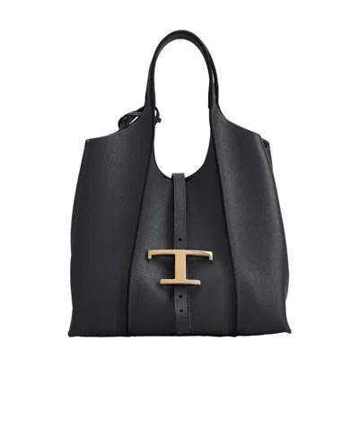 Tod's Timeless Logo-plaque Tote Bag In Black