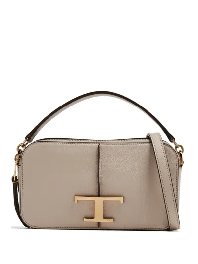 Tod's Timeless Logo Plaque Zip Tote Bag In Gray
