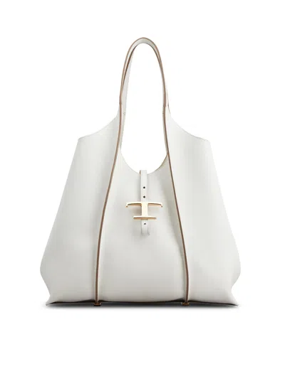 Tod's T Timeless Shopping Bag In Leather Medium In White