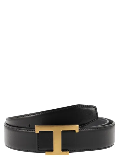 Tod's Timeless Reversible T Leather Belt In Black