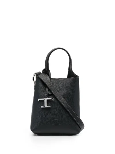 Tod's Timeless Silver Logo Plaque Tote Handbag For Women In Black