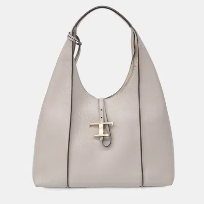Pre-owned Tod's Timeless Small Beige Grained Leather Hobo Bag