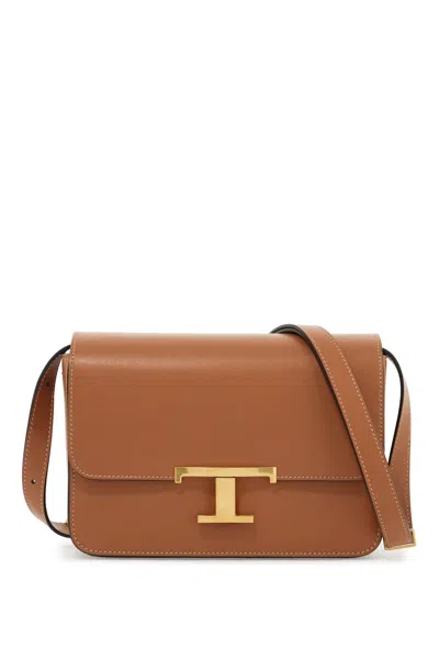 Tod's Timeless T Shoulder Bag With Strap In Leather Brown