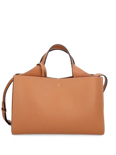 Tod's T-logo Grained Leather Tote Bag In Brown