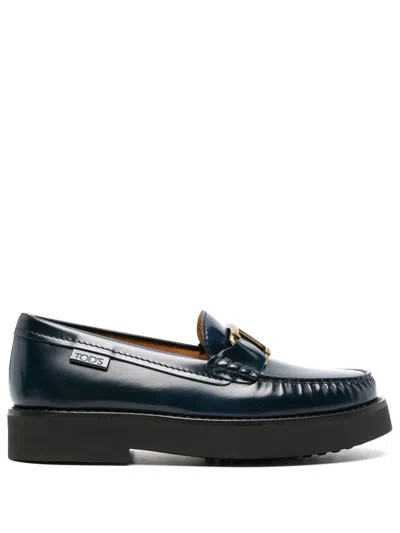Tod's Logo-plaque Leather Loafers In Black