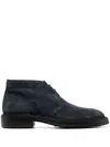 Tod's Almond Toe Front Lace-up Flat Shoes In Midnight Blue Suede In Black