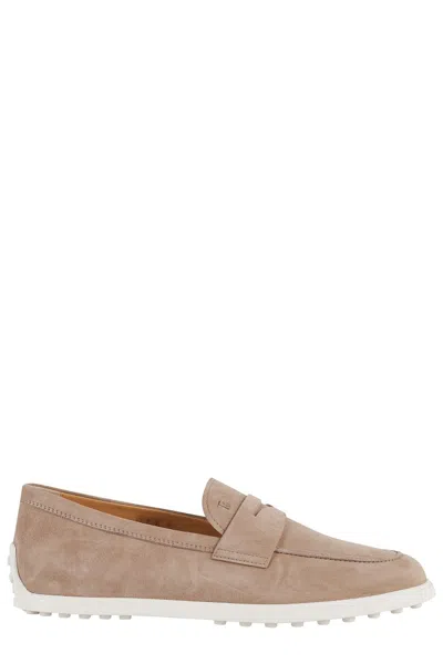 Tod's Almond Toe Moccasin In Cappuccino Suede In Brown