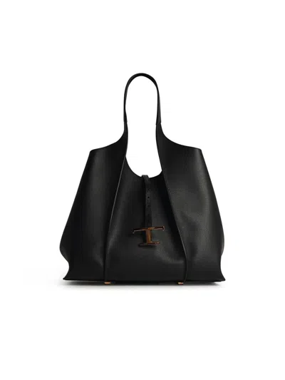 Tod's 'amanda' Black Leather Shopping Bag