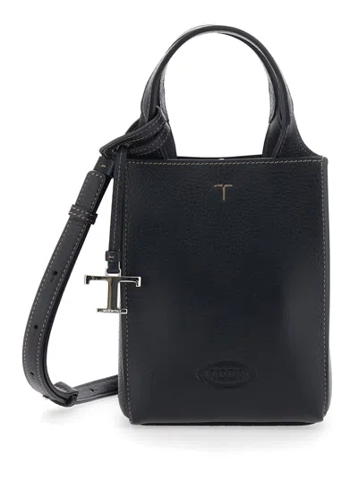 Tod's Tod`s  Apa Handbag With Microfiber Details, Logo And Dual-use Handles (30 X 10 X 25 Cm) In Black