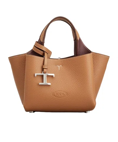 Tod's Logo Charm Tote Bag In Brown
