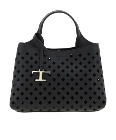 Tod's Apa Openwork Micro Handbag In Black