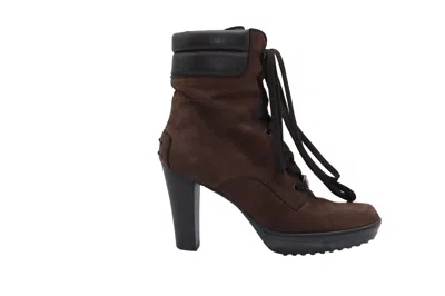 Tod's Aspen Penny Lu Lace Up Heeled Boots In Brown Suede