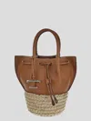 Tod's Brown Handbag With Bucket Design And Metallic Timeless T Pendant In Leather And Raffia Blend Woman