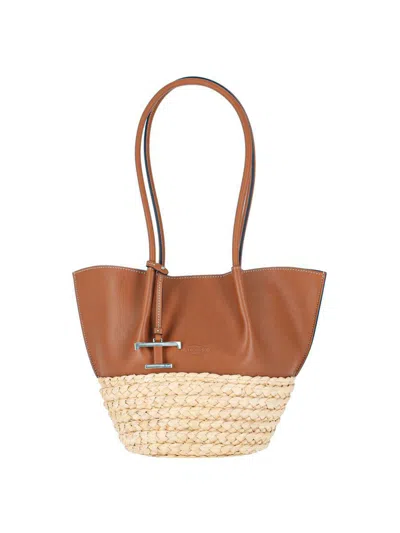 Tod's Brown Shopping Bag In Beige