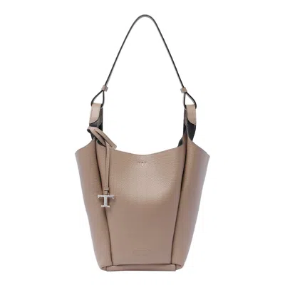 Tod's Leather Shoulder Bag In Beige