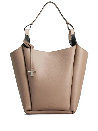 Tod's Logo Bucket Bag In Beige