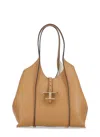 Tod's T Timeless Medium Leather Hobo Bag In Beige