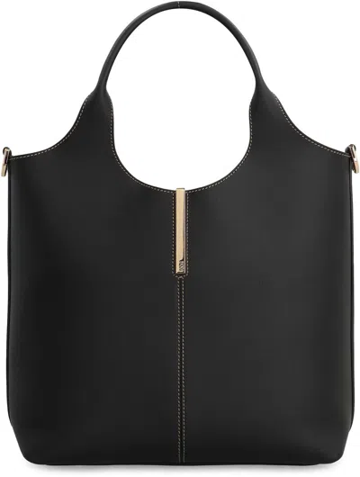 Tod's Black Shoulder Bag With Metal Bar With Logo In Leather Woman