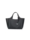 Tod's Mini Leather Shopping Bag With Grained Texture In Black