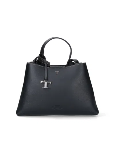 Tod's Grain Leather Micro Shopping Bag In Black
