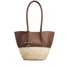 Tod's Brown Calf Leather And Natural Straw Tote Bag In Brown
