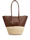 Tod's Brown Calf Leather And Natural Straw Tote Bag In Brown