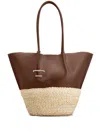 Tod's Brown Calf Leather And Natural Straw Tote Bag In Brown