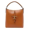 Tod's Brown Textured Leather Bucket Bag With Adjustable Strap And Gold-tone Logo In Brown