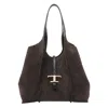 Tod's T Timeless Shopping Bag In Suede Medium In Black