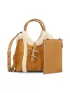 Tod's Shearling-trimmed Suede Bag In Brown