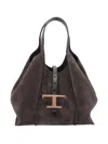 Tod's T Timeless Mini Shopping Bag In Suede In Brown