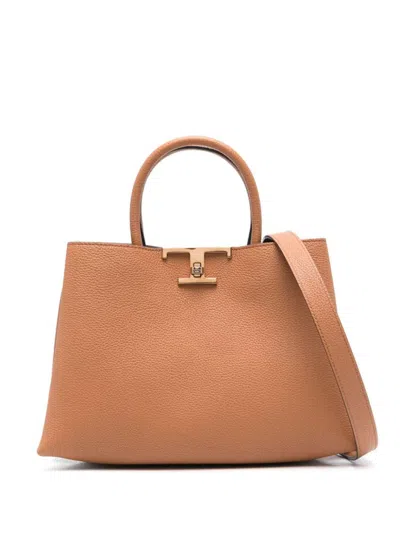 Tod's T Timeless Leather Tote Bag. In Brown