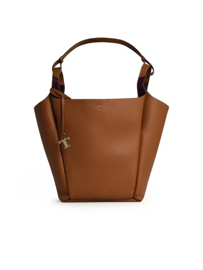 Tod's Medium Bucket Bag In Brown Leather Woman