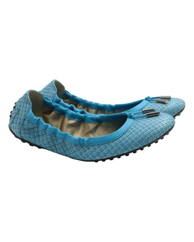 Tod's Ballerina Dee Laccetto Flats In Light Blue Leather