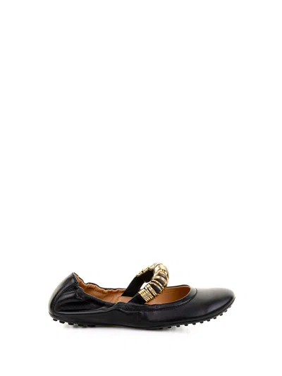 Tod's Ballerina In Leather With Strap With Metal Rings In Black