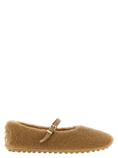 Tod's Shearling Mary Jane Ballet Flats In Brown