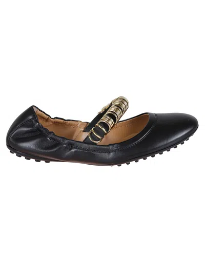 Tod's Ballet Flats With Gold Buckle Detail In Black