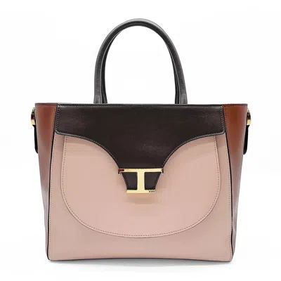 Pre-owned Tod's Beige Brown Pink Leather Handbag Shoulder Bag () In Beige, Brown, Pink
