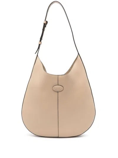 Tod's Beige Calfskin Shoulder Bag With Adjustable Strap In Neutral