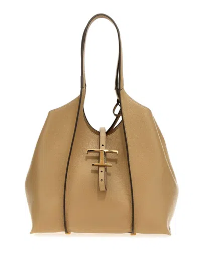 Tod's Beige Handbag With Logo-buckle Fastening