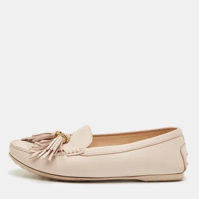 Tod's Beige Leather Fringe Penny Loafers In Neutral