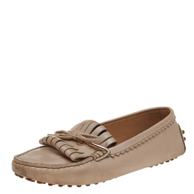 Tod's Beige Leather Fringe Slip On Loafers In Neutral