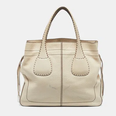 Tod's Beige Leather Restyling D Bag Media Tote In White
