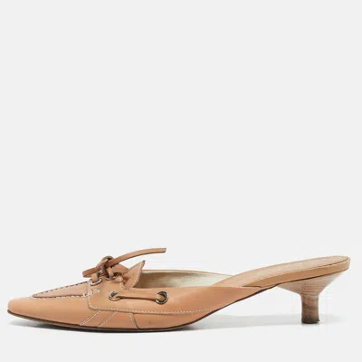 Tod's Beige Leather Shirley Mules In Brown