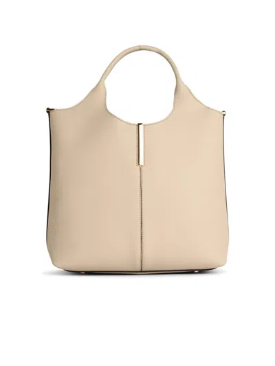 Tod's Beige Leather Shopping Bag In Neutrals