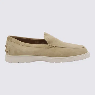 Tod's Beige Leather-suede Blend Loafers In Green