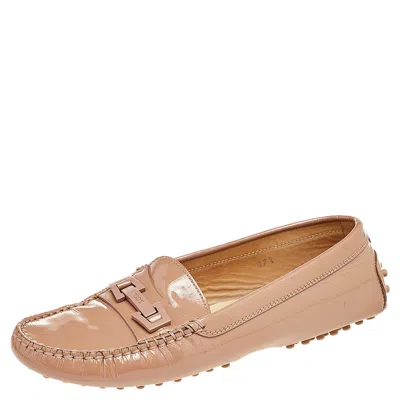 Tod's Beige Patent Leather Logo Bit Slip On Loafers In Neutral