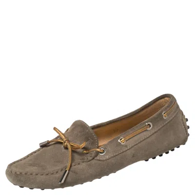 Tod's Beige Suede Bow Loafers In Brown