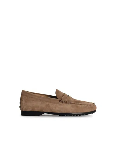 Tod's Beige Suede Loafers Men In Cream