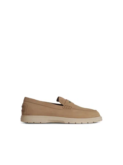 Tod's Beige Suede Loafers Men In Cream